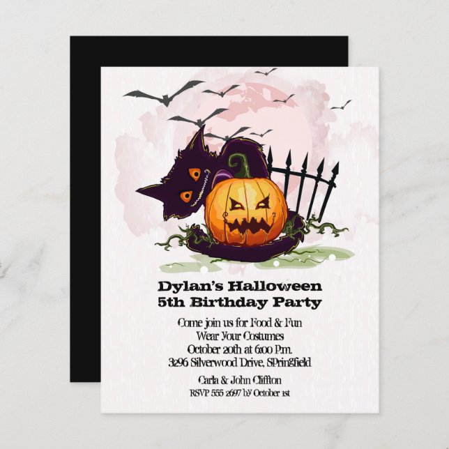 Budget Jack o' Lantern Halloween Birthday Invites (Front/Back)