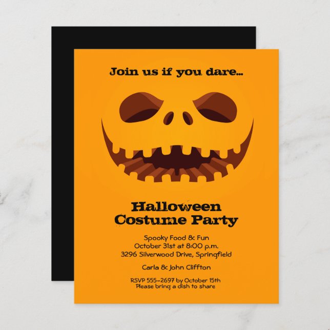 Budget Jack o' Lantern Halloween Invitations (Front/Back)