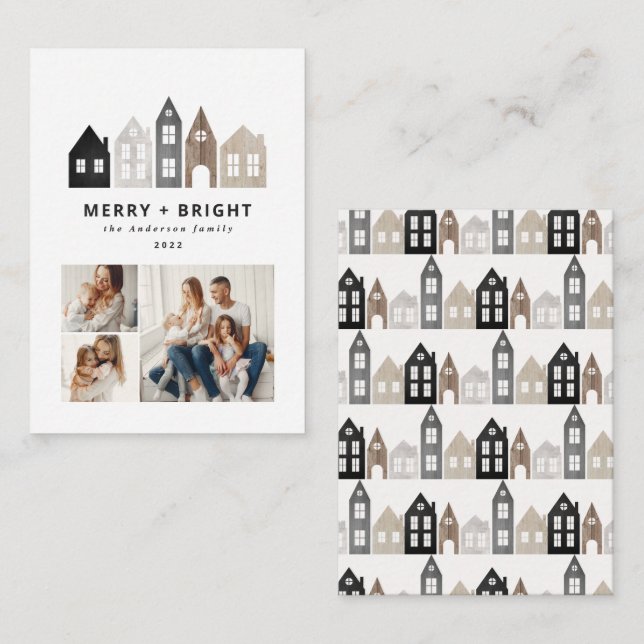 budget Japand Christmas Nordic houses 3 photo chic Card (Front/Back)