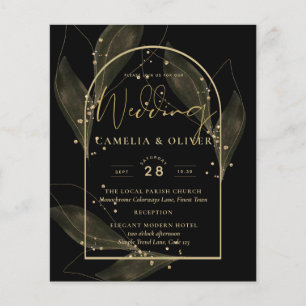 BUDGET Jet Black Gold Leaves Wedding INVITE Flyer