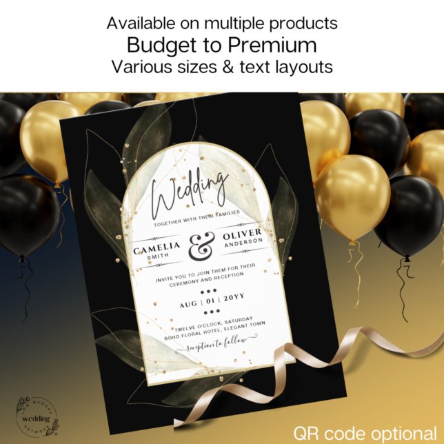BUDGET Jet Black Gold Leaves Wedding INVITE Flyer (Creator Uploaded)