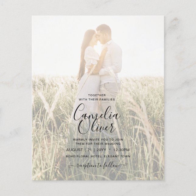 BUDGET Jet Black Gold Leaves Wedding INVITE Flyer (Front)