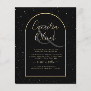BUDGET Jet BLACK GOLD Starry Night Wedding INVITE Flyer