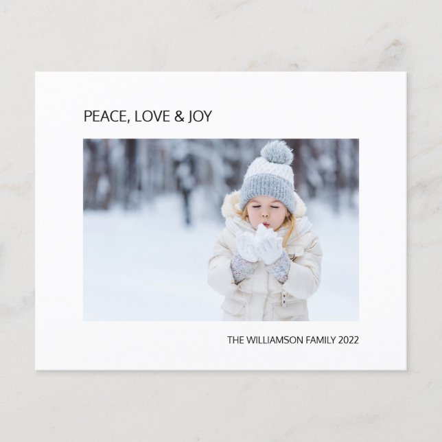 Budget Joy Peace Love Photo Christmas Holiday Card (Front)