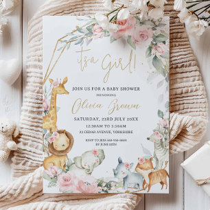 Budget Jungle Animal Floral Baby Shower Invitation