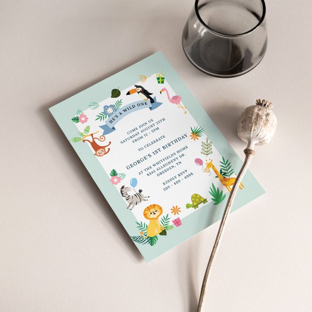 Budget Jungle Animals 1st Birthday Invitation (Creator Uploaded)