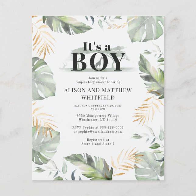 Budget Jungle Safari Giraffe Couples Baby Shower (Front)