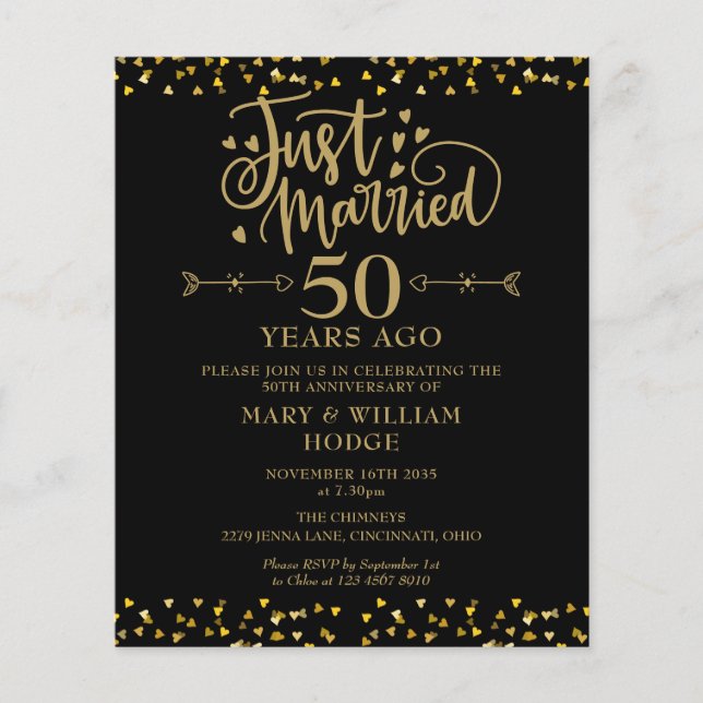 Budget Just Married 50th Anniversary Invitation (Front)