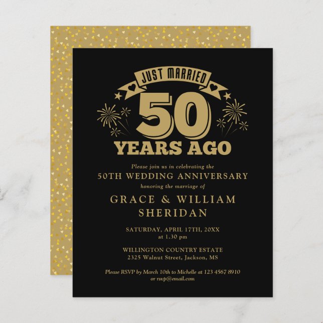 Budget Just Married 50th Anniversary Invitation (Front/Back)