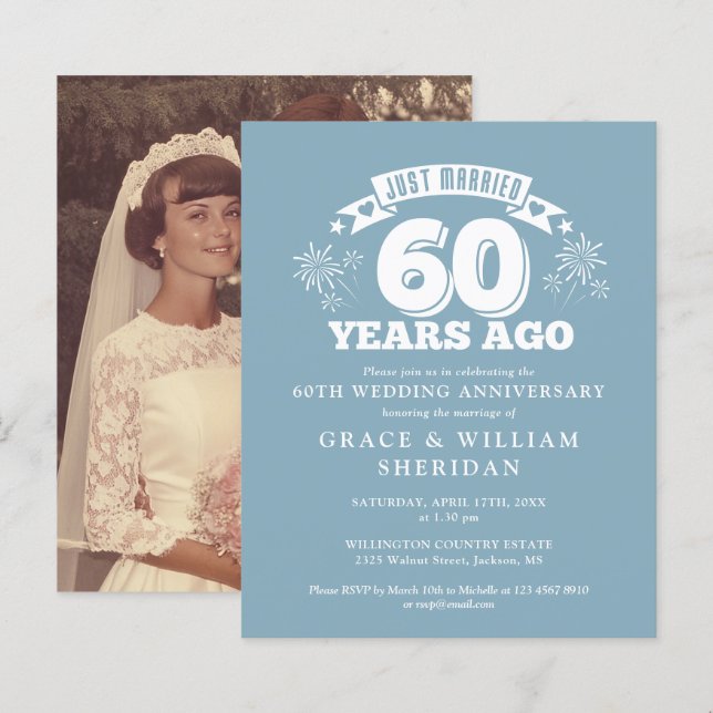 Budget Just Married 60th Anniversary Photo Invite (Front/Back)