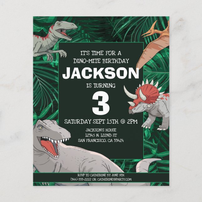 Budget Kids Dino Trex Dinosaur Birthday Invitation (Front)