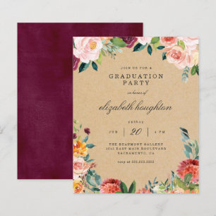 Budget Kraft Burgundy Pink Floral Graduation Party