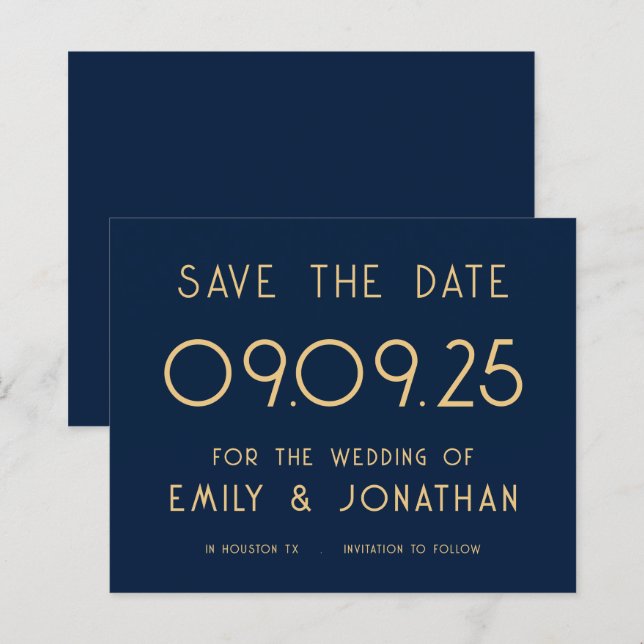 Budget Large Typography Gold Navy Wedding (Front/Back)