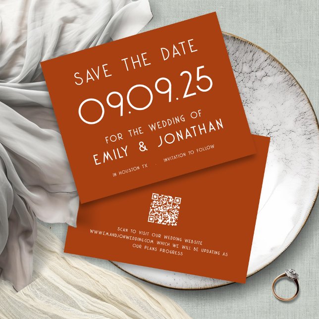 Budget Large Typography Terracotta Wedding (Frotn nd back view budget priced smaller 4.5 x 5.6" alternative)