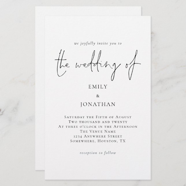 Budget Larger Black White Wedding Invitation (Front/Back)