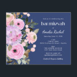Budget Lavender Blue Floral Watercolor Bat Mitzvah<br><div class="desc">Budget Boho Lavender Pink Floral Watercolor Bat Mitzvah Invitation on a Blue Background</div>