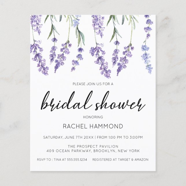 Budget Lavender Bridal Shower Invitation (Front)