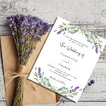 Budget lavender eucalyptus wedding invitation<br><div class="desc">A white background decorated with lavender flowers and eucalyptus greenery. Personalise and your names and details.</div>