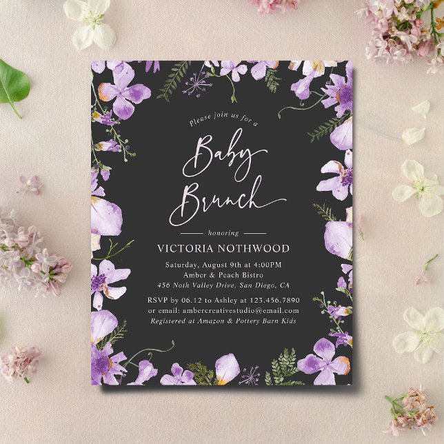 Budget Lavender Flowers Baby Brunch Invitation (Creator Uploaded)