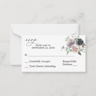 Budget Lavender, Navy Pink Floral 2SM No Meal RSVP Card