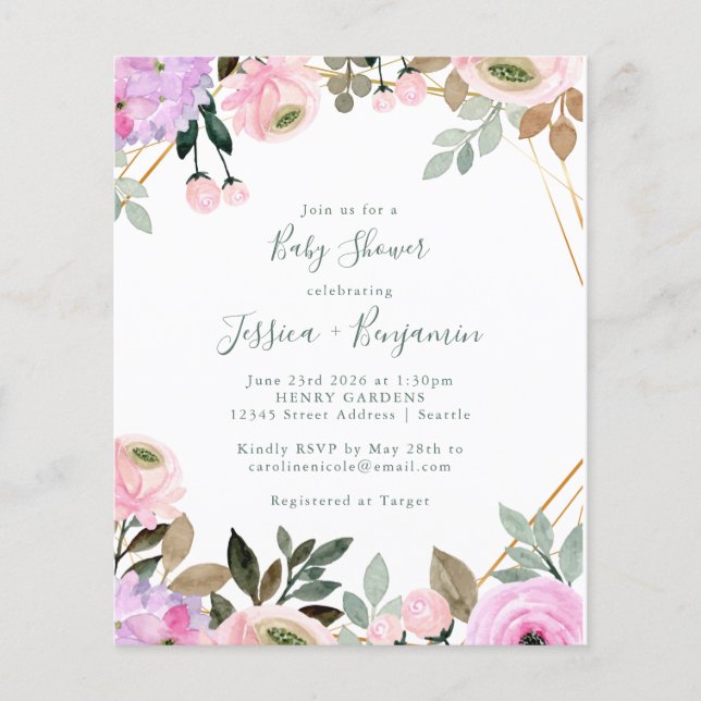Budget Lavender Pink Floral Baby Shower   (Front)