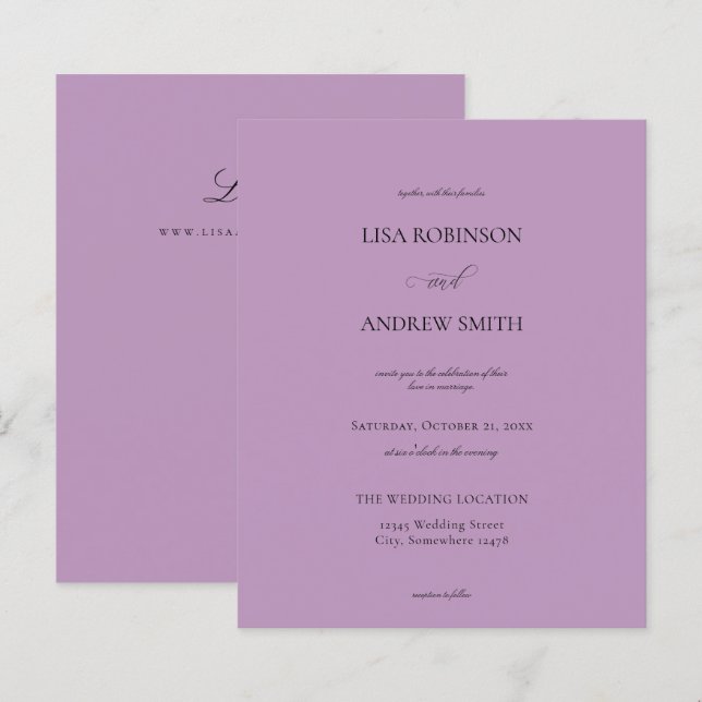 Budget Lavender Purple Calligraphy Wedding (Front/Back)