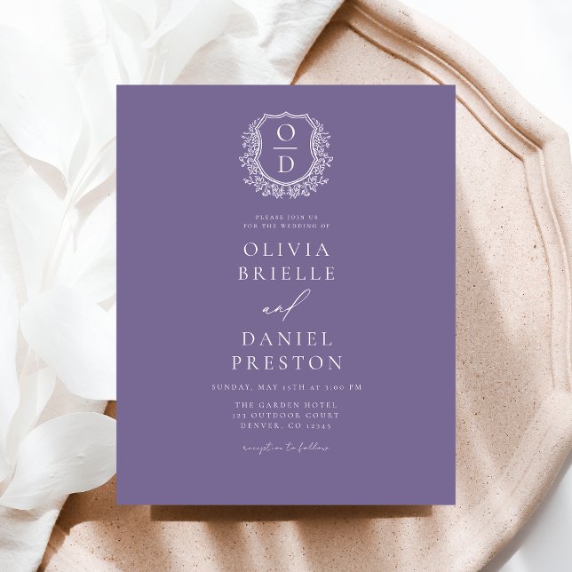 Budget Lavender Purple Crest Wedding Invitation (Creator Uploaded)