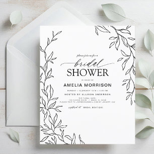 Budget Leaf Black & White Bridal Shower Invitation Flyer
