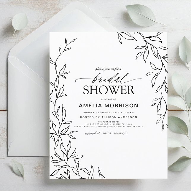 Budget Leaf Black & White Bridal Shower Invitation Flyer (Creator Uploaded)