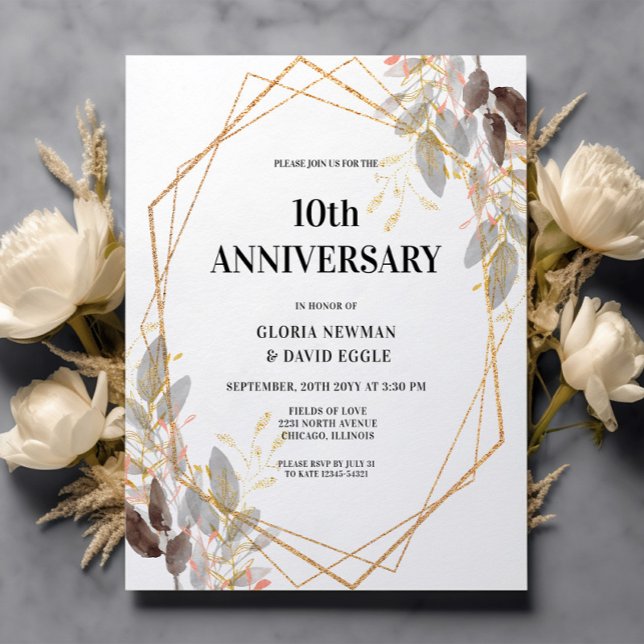 Budget Leafy 10th Anniversary Wedding Invitation (Creator Uploaded)