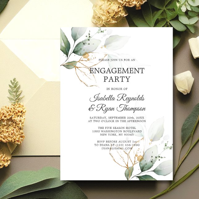 BUDGET Leaves Gold Watercolor ENGAGEMENT PARTY Invitation (Creator Uploaded)