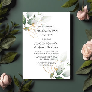 BUDGET Leaves Gold Watercolor ENGAGEMENT PARTY Invitation