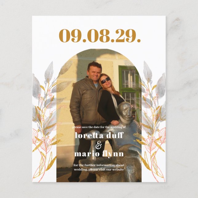 Budget Leaves Photo Arch Save the date Invitation (Front)