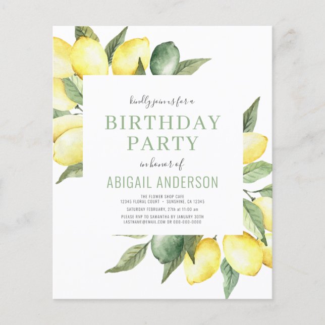 Budget Lemon Any Age Birthday Party Invitation Flyer (Front)