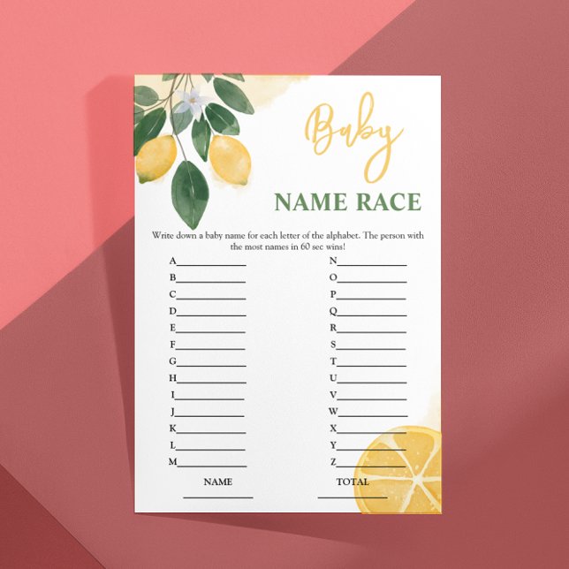 Budget Lemon Baby Name Race Baby Shower Game (Creator Uploaded)