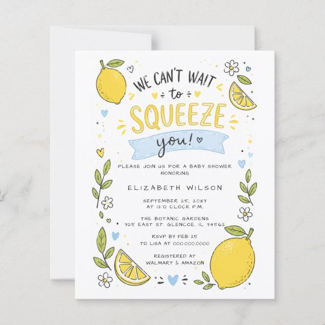 Budget Lemon Boy Baby Shower Invitation (Front)
