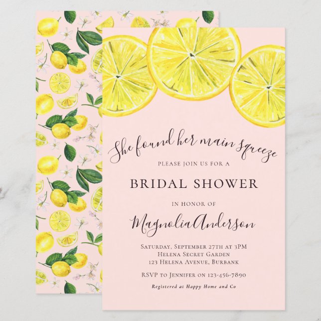 Budget Lemon Citrus Bridal Shower Invitation (Front/Back)