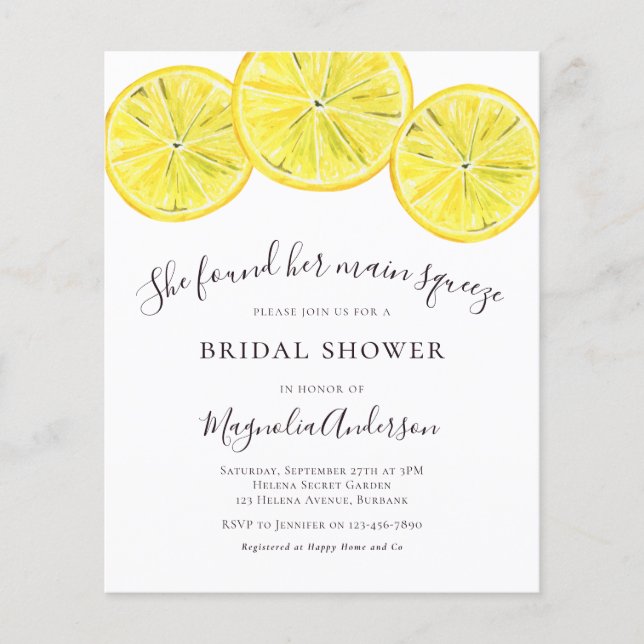 Budget Lemon Citrus Bridal Shower Invitation (Front)