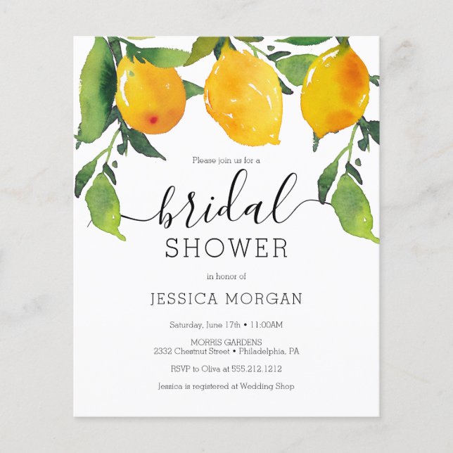 Budget Lemon Citrus Bridal Shower Invitation Flyer (Front)