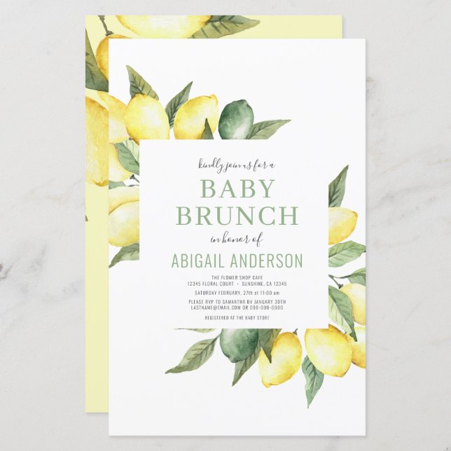 Budget Lemon Citrus Modern Baby Brunch Invitation (Front/Back)