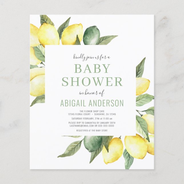 Budget Lemon Citrus Modern Baby Shower Invitation Flyer (Front)