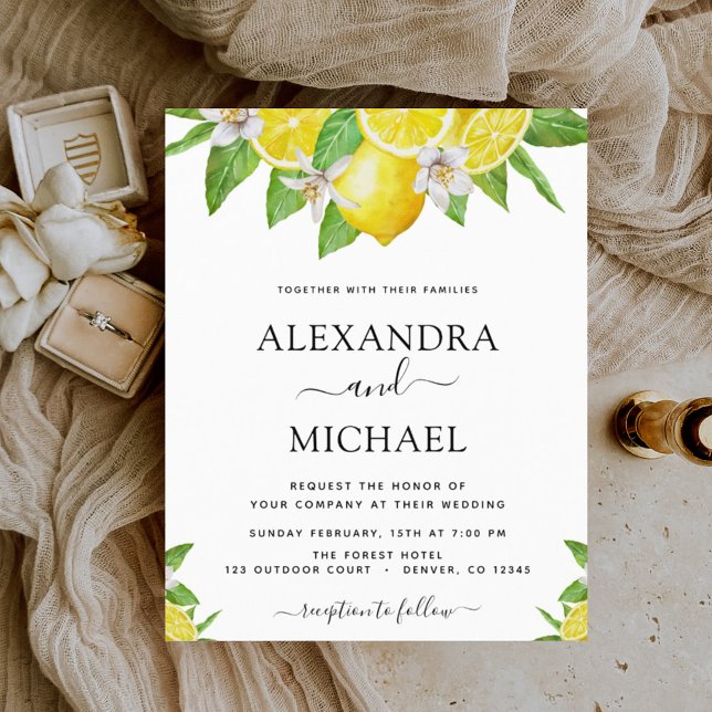 Budget Lemon Citrus Yellow Wedding Invitation (Creator Uploaded)