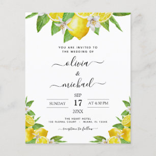 Budget Lemon Citrus Yellow Wedding Invitation