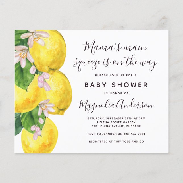 Budget Lemon Main Squeeze Baby Shower Invitation (Front)