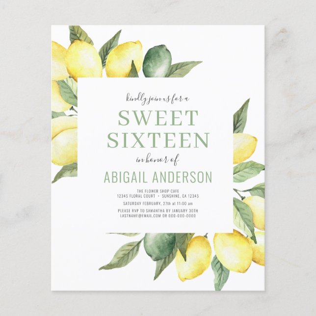 Budget Lemon Sweet Sixteen Birthday Invitation Flyer (Front)
