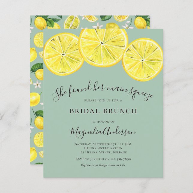 Budget Lemons Bridal Brunch Invitation (Front/Back)