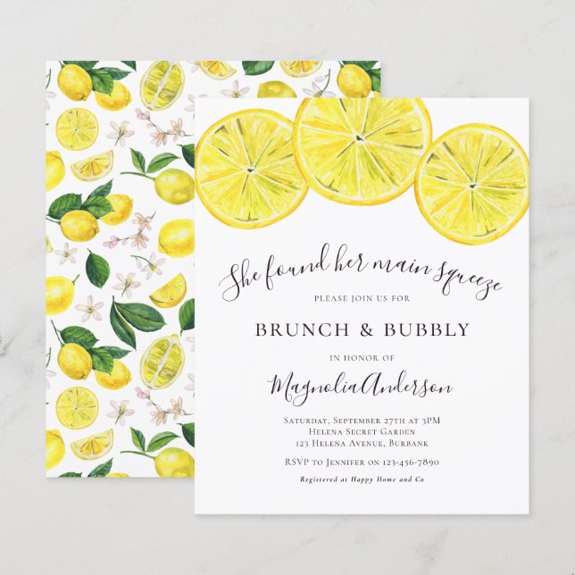 Budget Lemons Bridal Shower Invitation (Front/Back)