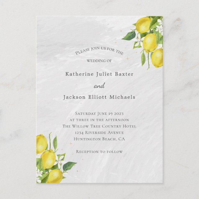 Budget Lemons QR Code  Wedding Invitation Postcard (Front)