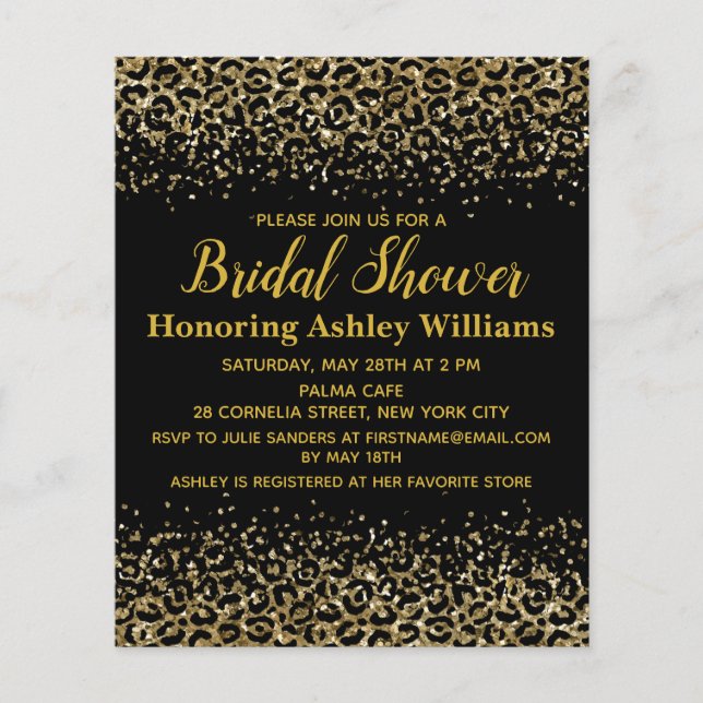 Budget Leopard Black Gold Bridal Shower Invitation (Front)