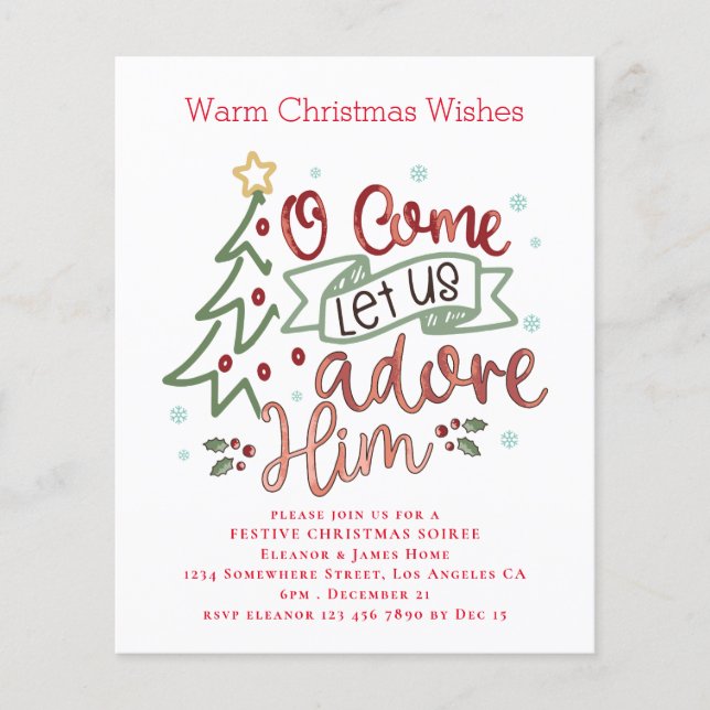 Budget Let us adore him Christmas Party Invite (Front)